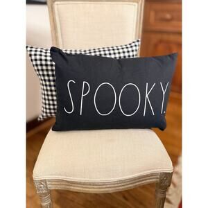 Rae Dunn SPOOKY Pillow Set Black White Buffalo Check Halloween Decor NWT
